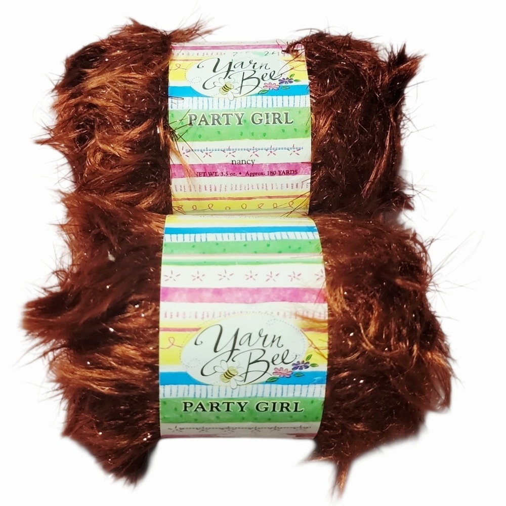 Yarn Bee Party Girl Nancy #112 Brown Eyelash Yarn 180 Yds 3.5 Oz Lot of 2